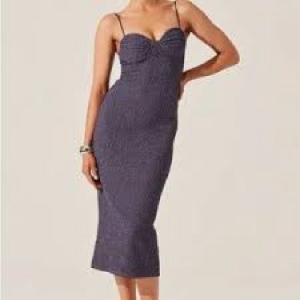 ASTR The Label Textured Bustier Midi Dress Slate Blue Bodycon NWT XS/S - Picture 1 of 10